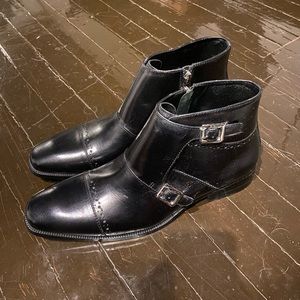 Stacy Adams Monk Strap Black Leather Boots